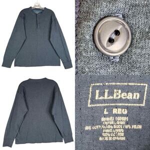 LL Bean Shirt Mens Size Large L Blue Gray Thermal Henley Long Sleeve Outdoors